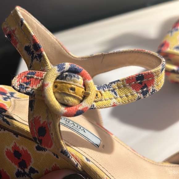 Prada yellow & floral platform, wedge sandals - Picture 12 of 12